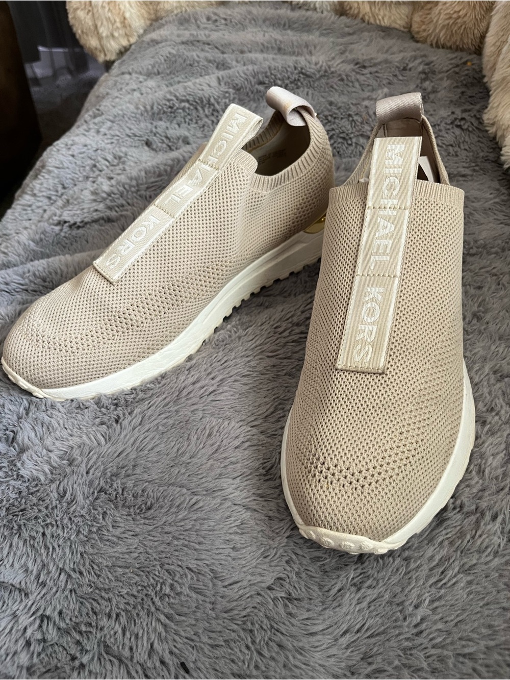 Michael Kors Taupe Knit Slip-On Sneakers Sz 8